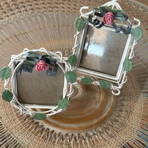 Vintage White and Pink Floral Accented Picture Frames 1990s